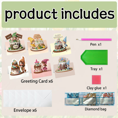 6 Packs Birthday Cake DIY Diamond Painting Greeting Card Kit for Adults Gifts