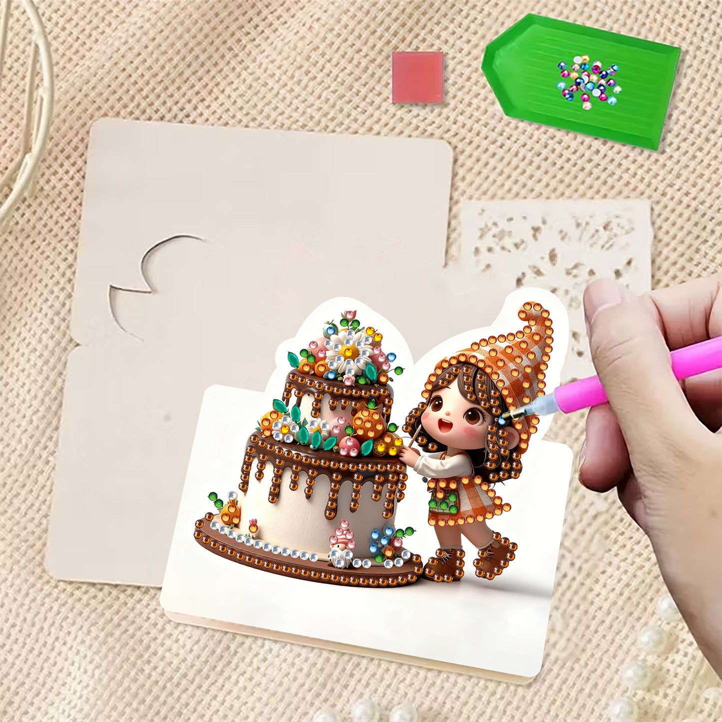 6 Packs Birthday Cake DIY Diamond Painting Greeting Card Kit for Adults Gifts