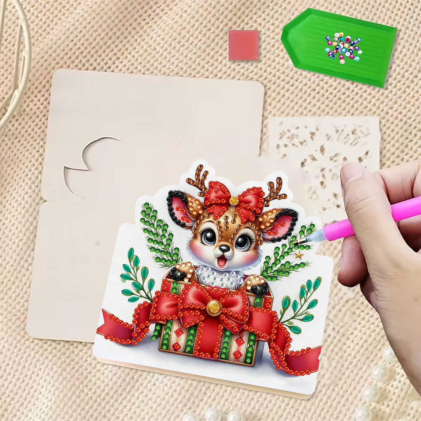 6 Packs Christmas Reindeer DIY Diamond Painting Greeting Card Kit for Adult Gift