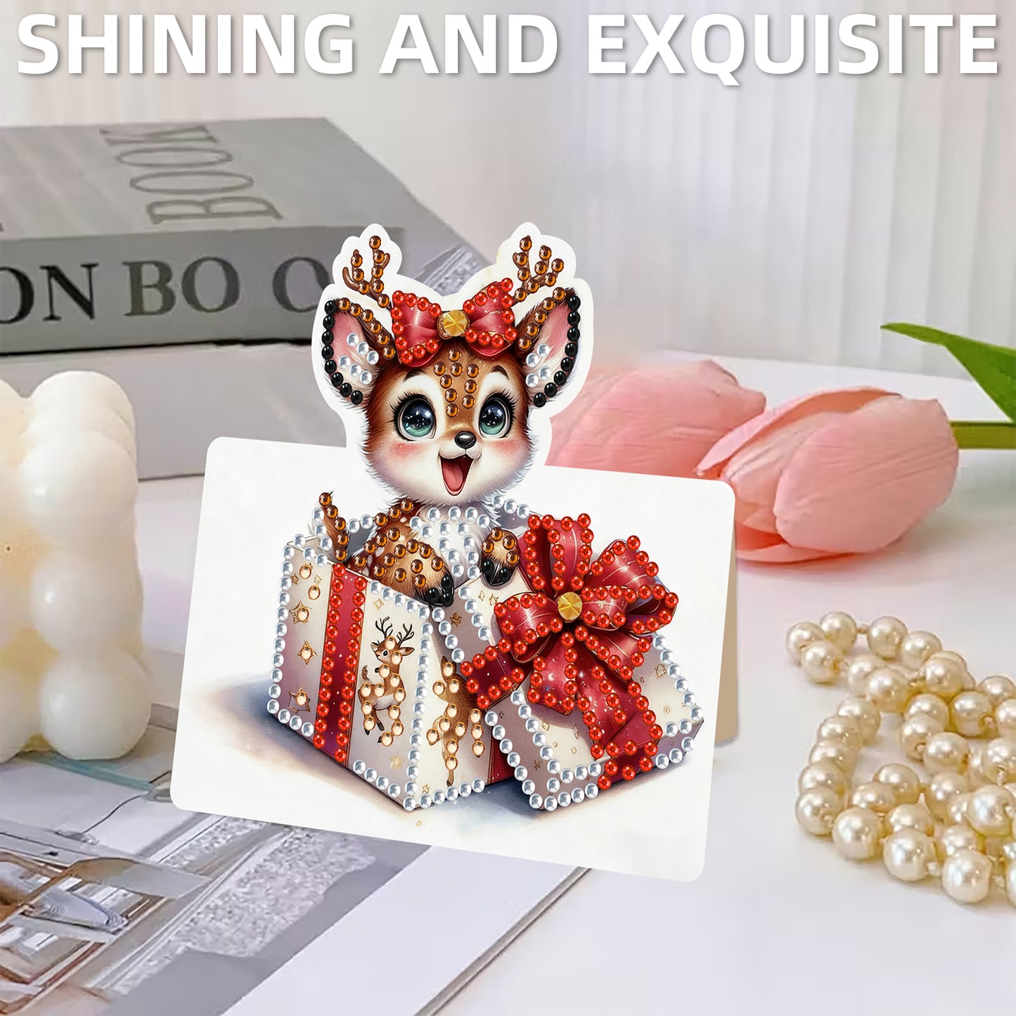 6 Packs Christmas Reindeer DIY Diamond Painting Greeting Card Kit for Adult Gift