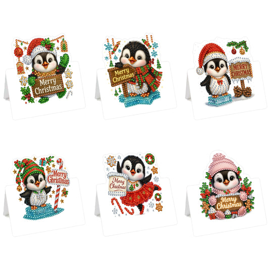 6 Packs Christmas Penguin DIY Diamond Painting Greeting Card Kit for Adults Gift