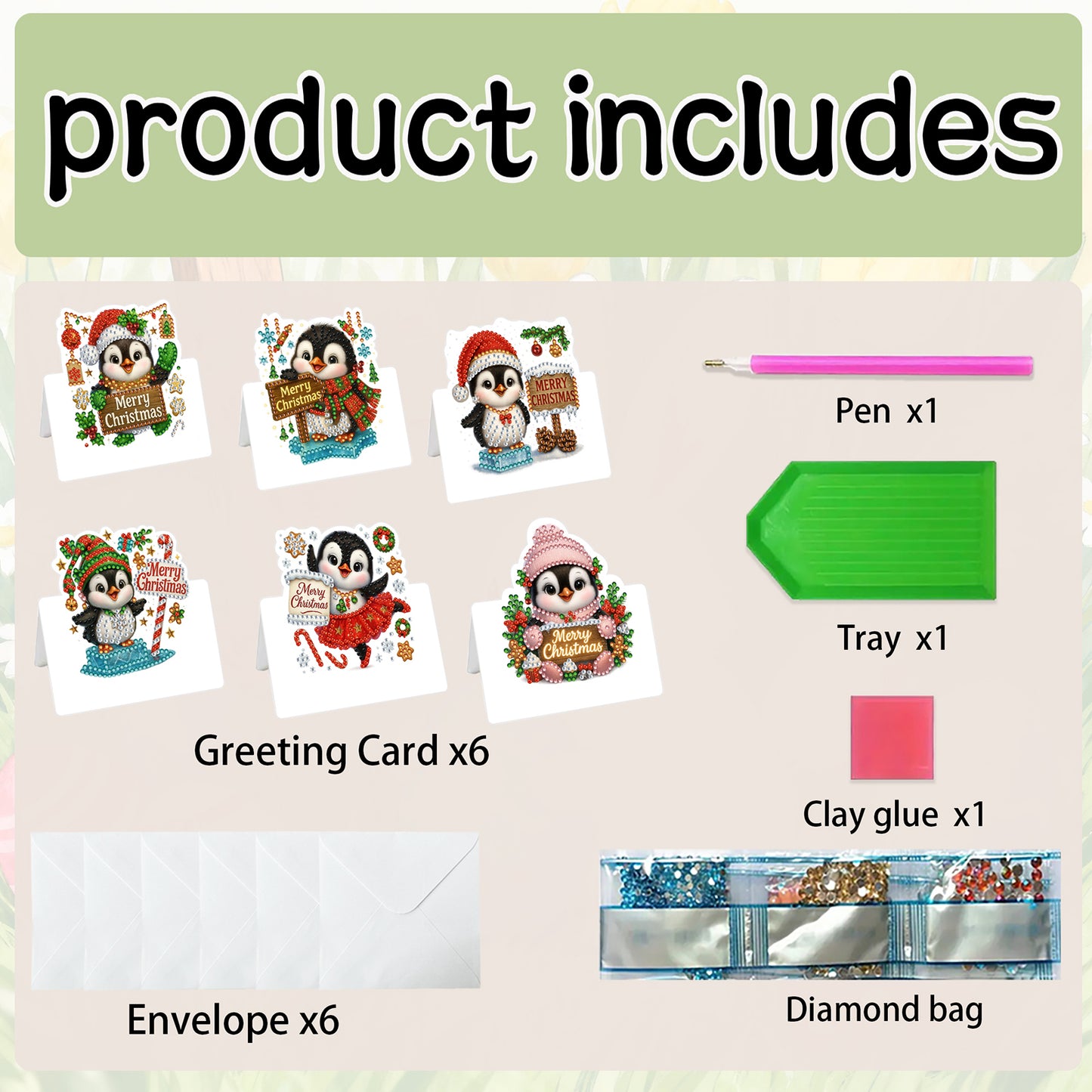 6 Packs Christmas Penguin DIY Diamond Painting Greeting Card Kit for Adults Gift