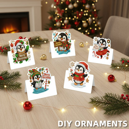 6 Packs Christmas Penguin DIY Diamond Painting Greeting Card Kit for Adults Gift