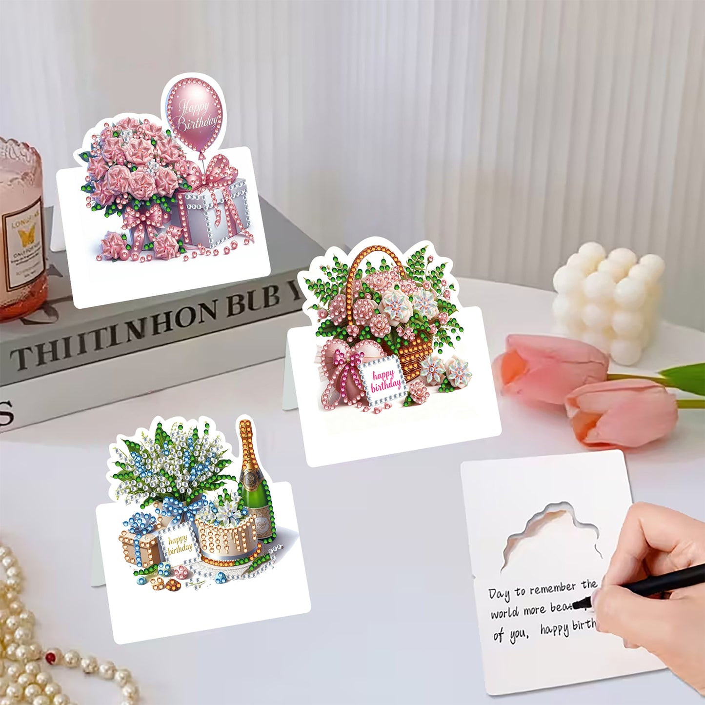 6 Packs Birthday DIY Diamond Painting Greeting Card Kit for Adults Holiday Gifts