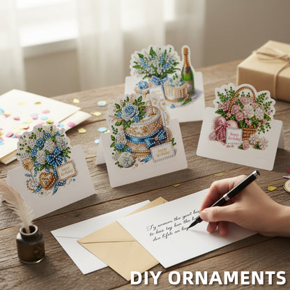 6 Packs Birthday DIY Diamond Painting Greeting Card Kit for Adults Holiday Gifts