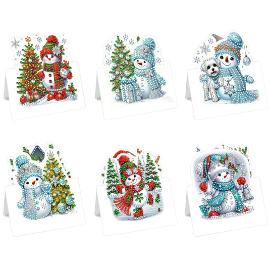 6 Packs Snowman DIY Diamond Painting Greeting Card Kit for Adults Holiday Gifts
