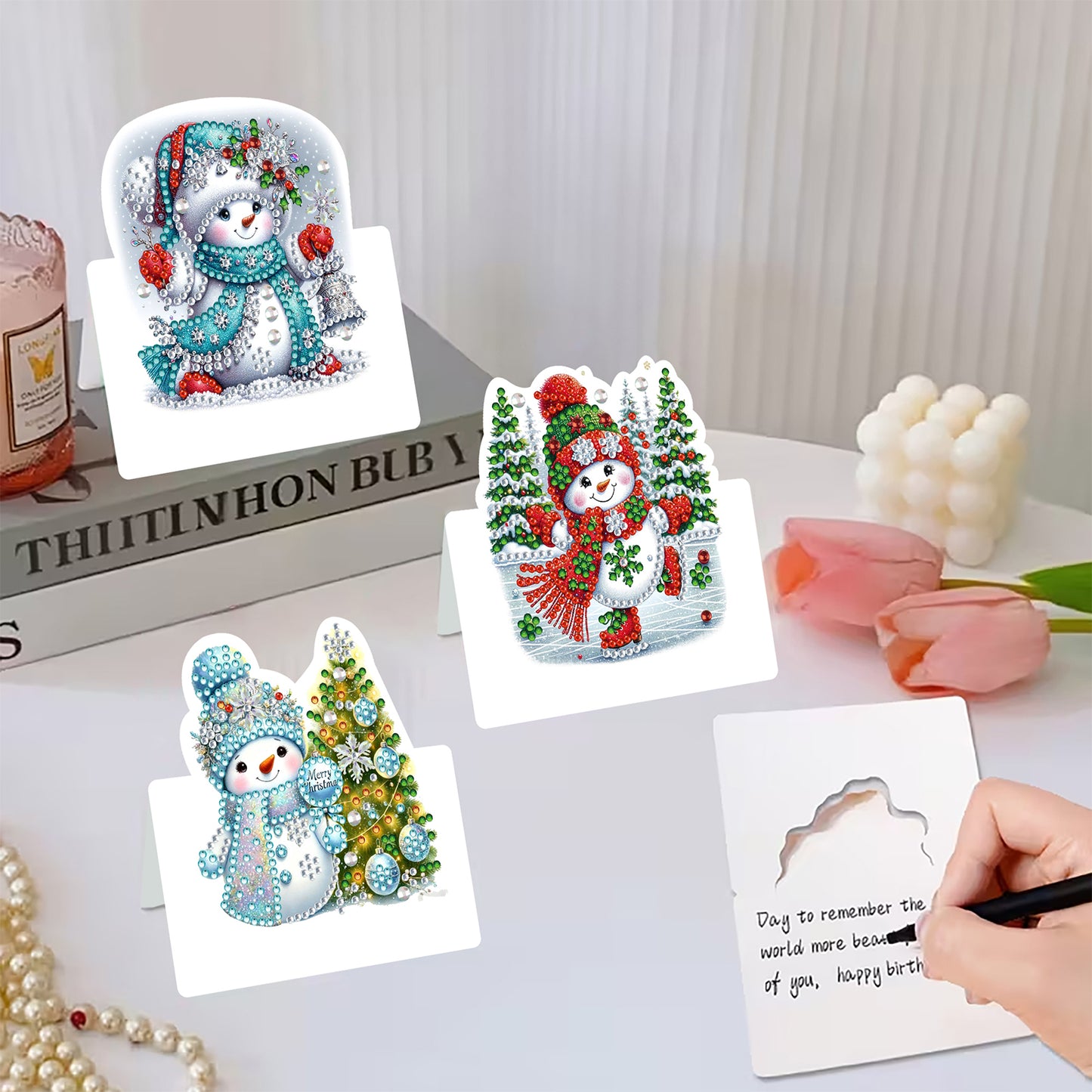 6 Packs Snowman DIY Diamond Painting Greeting Card Kit for Adults Holiday Gifts