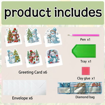 6 Packs Snowman DIY Diamond Painting Greeting Card Kit for Adults Holiday Gifts