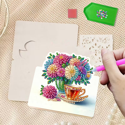 6 Packs Cat and Flowers DIY Diamond Painting Greeting Card Kit for Adults Gifts