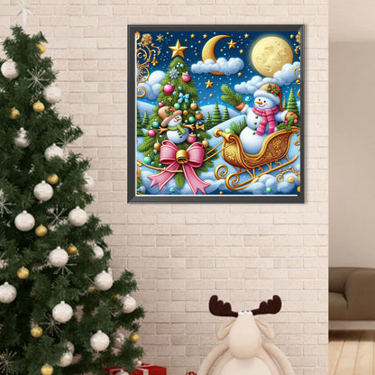 Snowman And Christmas Tree - Full Round Drill Diamond Painting 40*40CM