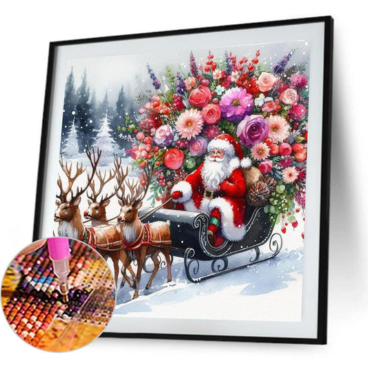Christmas Sleigh And Santa Claus - Full Round Drill Diamond Painting 40*40CM