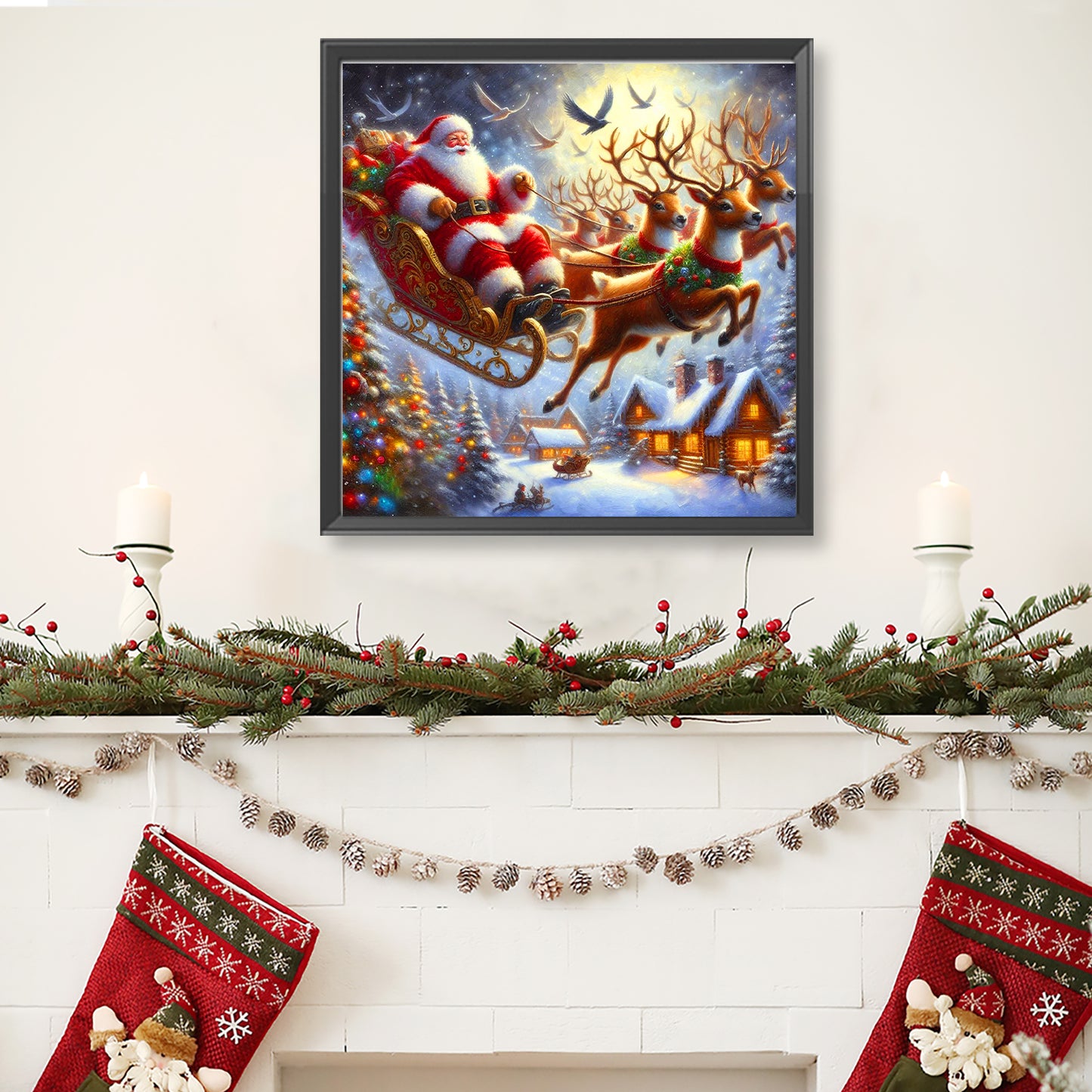 Santa Claus And Reindeer Sleigh - Full Round Drill Diamond Painting 40*40CM