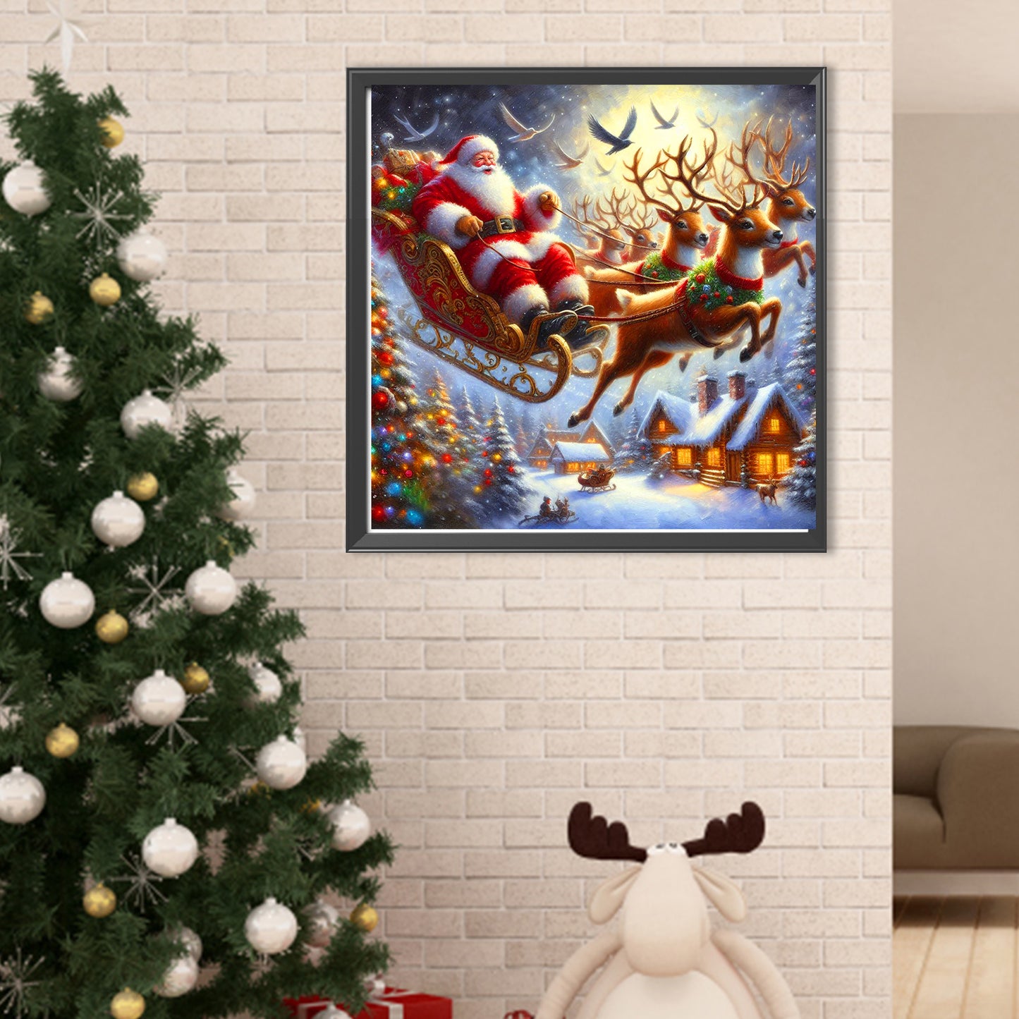 Santa Claus And Reindeer Sleigh - Full Round Drill Diamond Painting 40*40CM