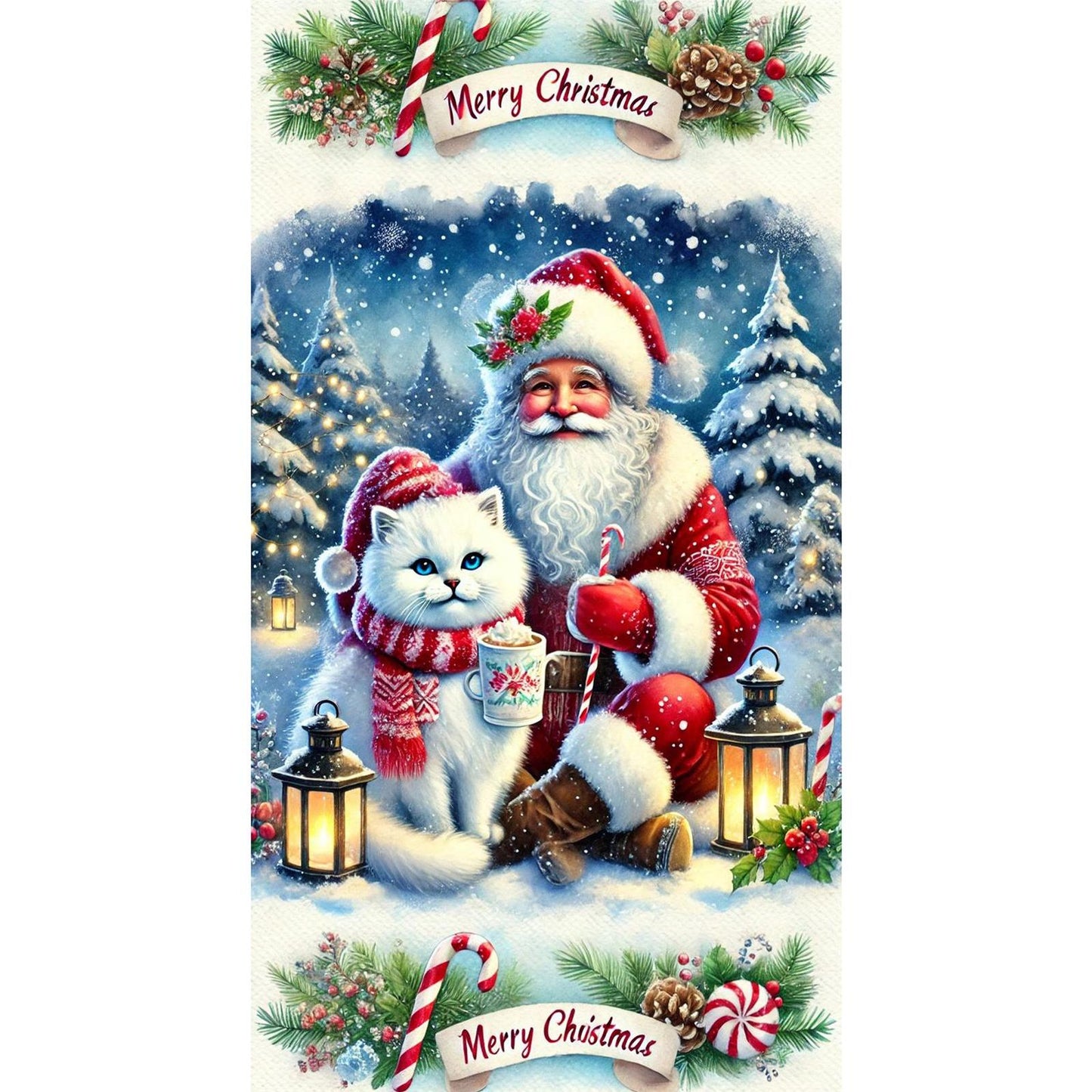 Santa Claus And Cat - Full Round Drill Diamond Painting 40*70CM