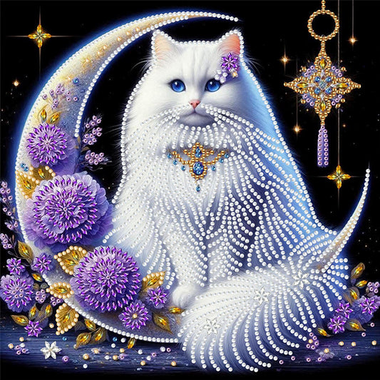 Crescent Moon Cat - Special Shaped Drill Diamond Painting 30*30CM