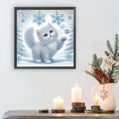 Snowy Cat - Special Shaped Drill Diamond Painting 30*30CM