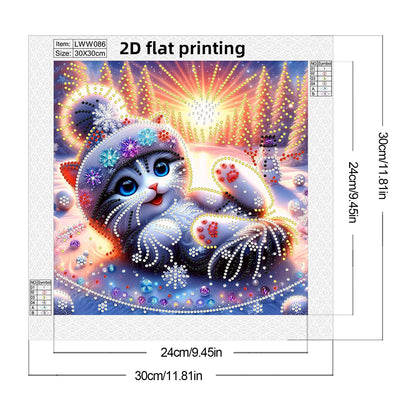 Snowy Cat - Special Shaped Drill Diamond Painting 30*30CM