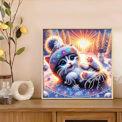 Snowy Cat - Special Shaped Drill Diamond Painting 30*30CM