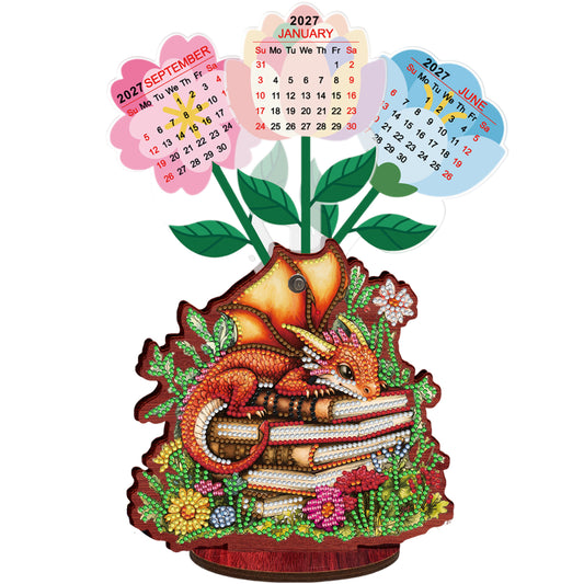 2026-2027 Reading Dragon Wooden DIY 5D Diamond Painting Calendar for Home Decor