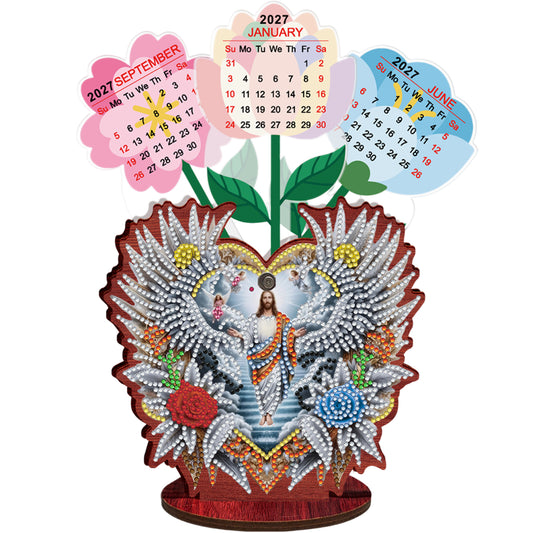 2026-2027 Jesus Wooden DIY 5D Diamond Painting Calendar for Home Office Decor