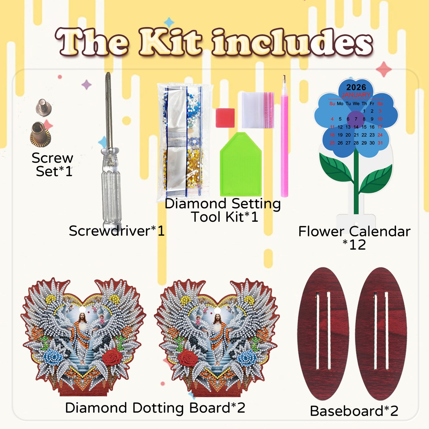 2026-2027 Jesus Wooden DIY 5D Diamond Painting Calendar for Home Office Decor