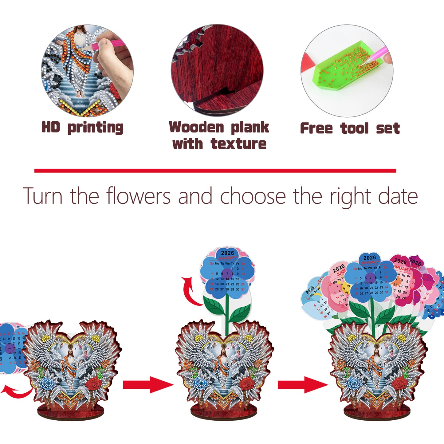 2026-2027 Jesus Wooden DIY 5D Diamond Painting Calendar for Home Office Decor