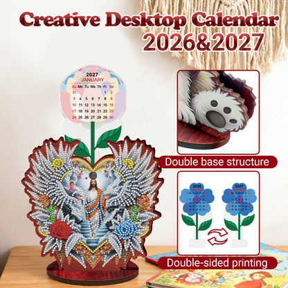 2026-2027 Jesus Wooden DIY 5D Diamond Painting Calendar for Home Office Decor