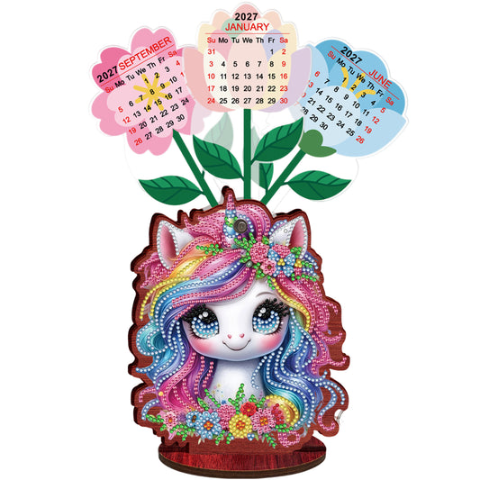 2026-2027 Unicorn Wooden DIY 5D Diamond Painting Calendar for Home Office Decor