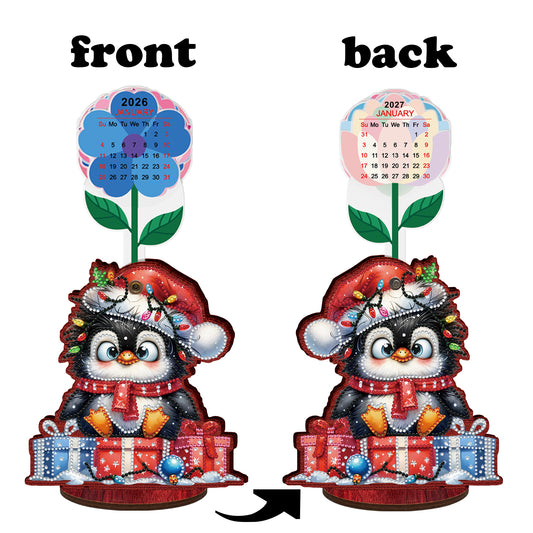 2026-2027 Penguin Wooden DIY 5D Diamond Painting Calendar for Home Office Decor