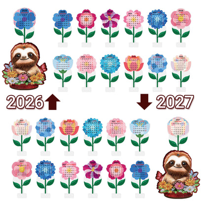 2026-2027 Sloth Wooden DIY 5D Diamond Painting Calendar for Home Office Decor