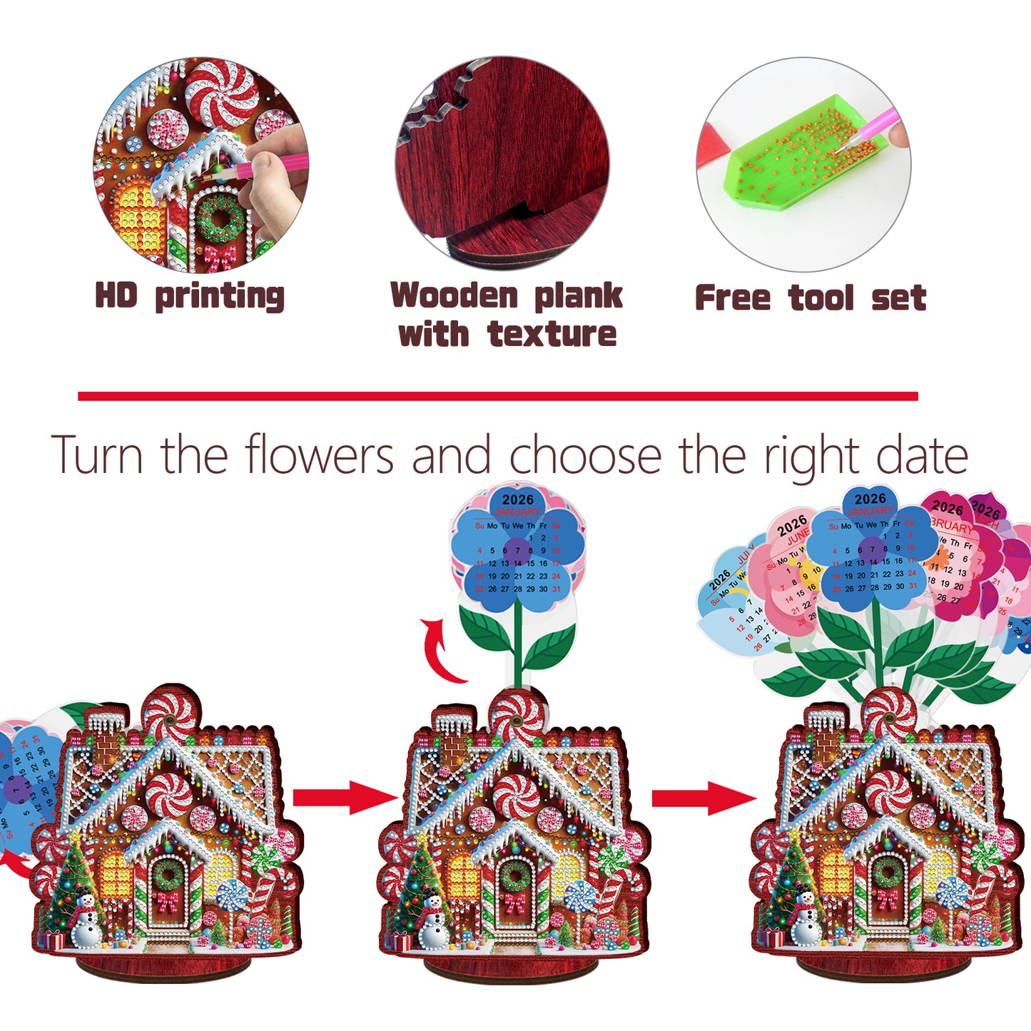 2026-2027 House Wooden DIY 5D Diamond Painting Calendar for Home Office Decor