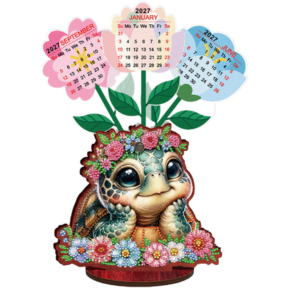 2026-2027 Turtle Wooden DIY 5D Diamond Painting Calendar for Home Office Decor