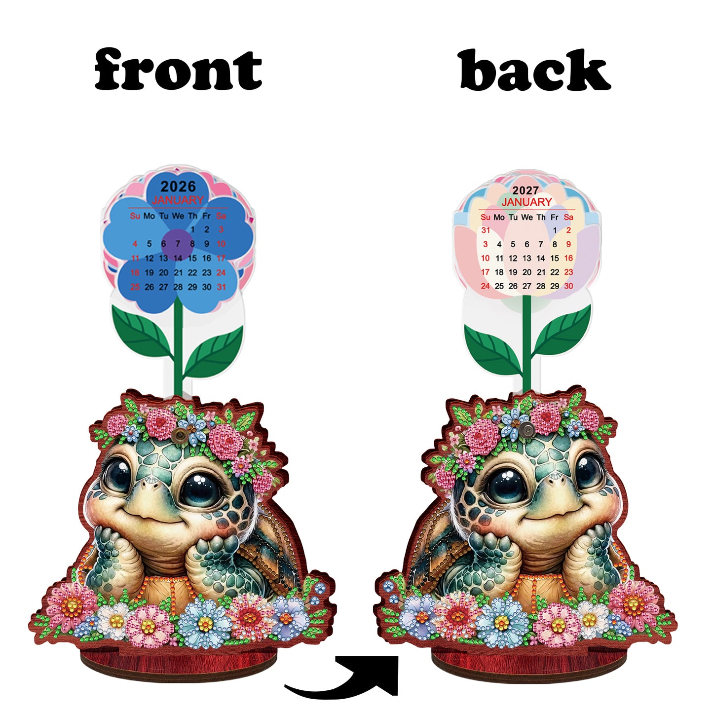 2026-2027 Turtle Wooden DIY 5D Diamond Painting Calendar for Home Office Decor