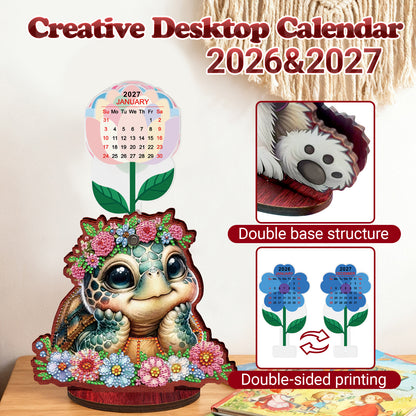 2026-2027 Turtle Wooden DIY 5D Diamond Painting Calendar for Home Office Decor