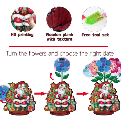 2026-2027 Santa Claus Wooden DIY 5D Diamond Painting Calendar for Home Decor