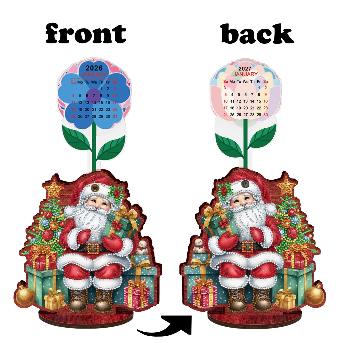 2026-2027 Santa Claus Wooden DIY 5D Diamond Painting Calendar for Home Decor