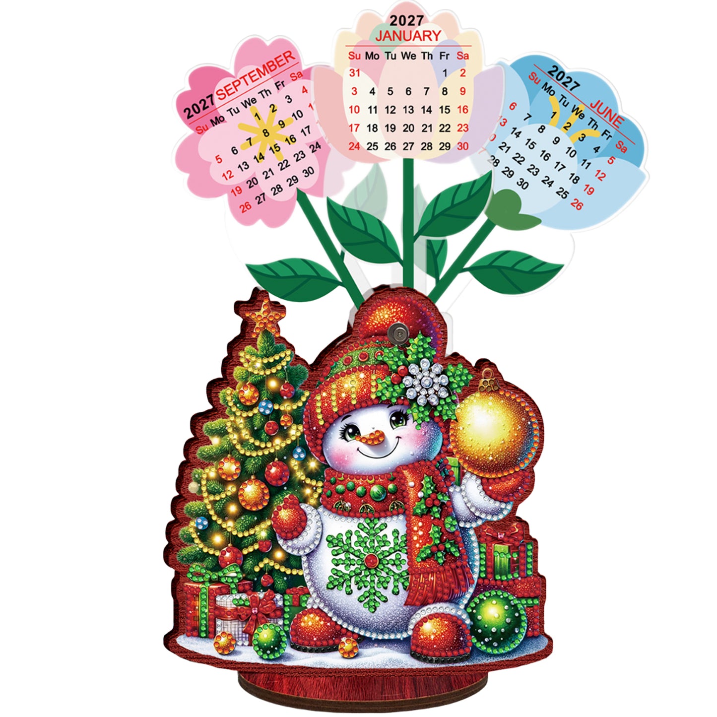 2026-2027 Snowman Wooden DIY 5D Diamond Painting Calendar for Home Office Decor