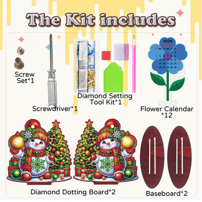 2026-2027 Snowman Wooden DIY 5D Diamond Painting Calendar for Home Office Decor