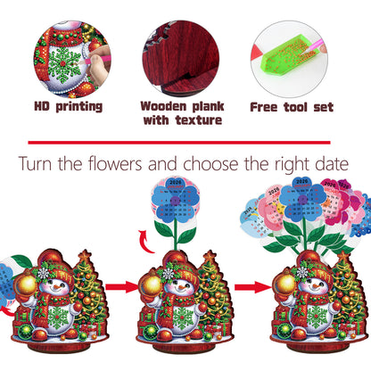 2026-2027 Snowman Wooden DIY 5D Diamond Painting Calendar for Home Office Decor