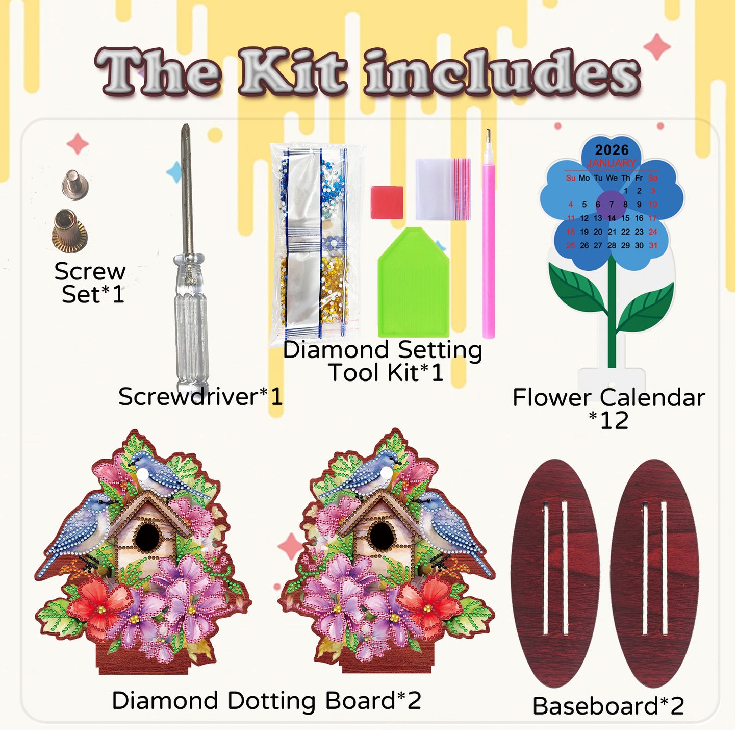 2026-2027 Birdcage Wooden DIY 5D Diamond Painting Calendar for Home Office Decor