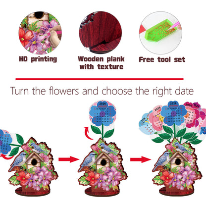 2026-2027 Birdcage Wooden DIY 5D Diamond Painting Calendar for Home Office Decor