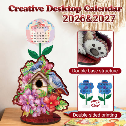 2026-2027 Birdcage Wooden DIY 5D Diamond Painting Calendar for Home Office Decor