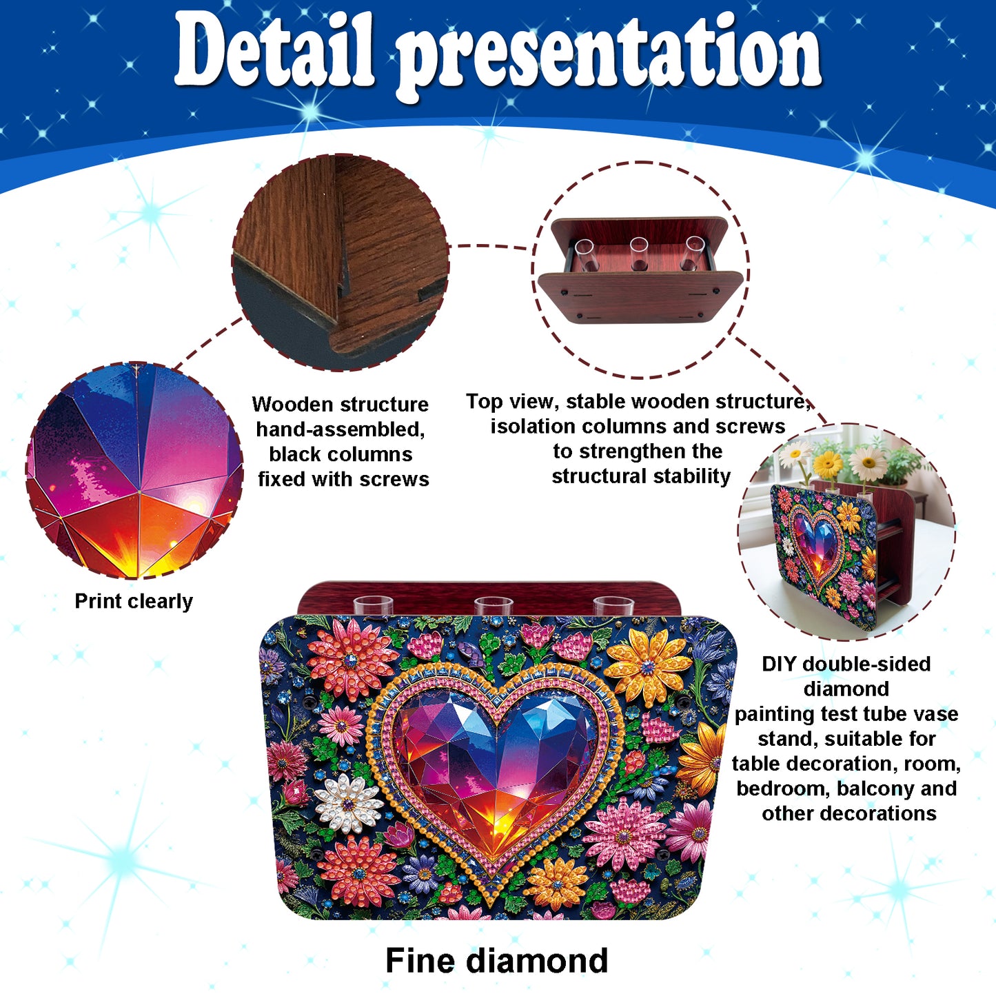 Gem Heart DIY Diamond Painting Wooden Tube Vase for Adults Gift Idea Home Decor