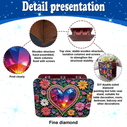 Gem Heart DIY Diamond Painting Wooden Tube Vase for Adults Gift Idea Home Decor