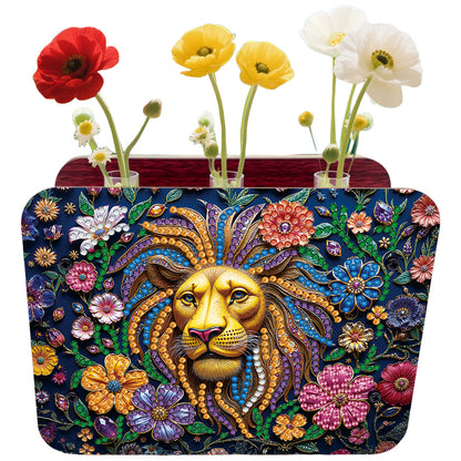 Gem Lion DIY Diamond Painting Wooden Tube Vase for Adults Gift Idea Home Decor