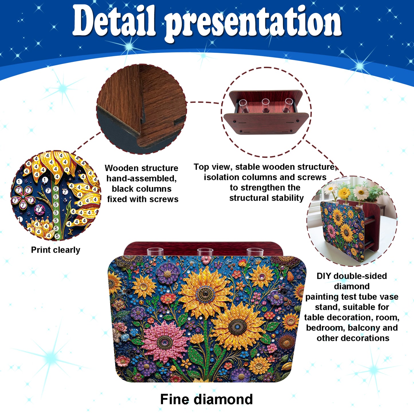 Gem Sunflower DIY Diamond Painting Wooden Tube Vase for Adults Gift Home Decor