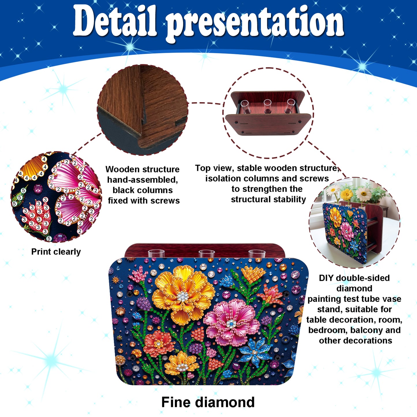 Flower DIY Diamond Painting Wooden Tube Vase for Adults Gift Idea Home Decor