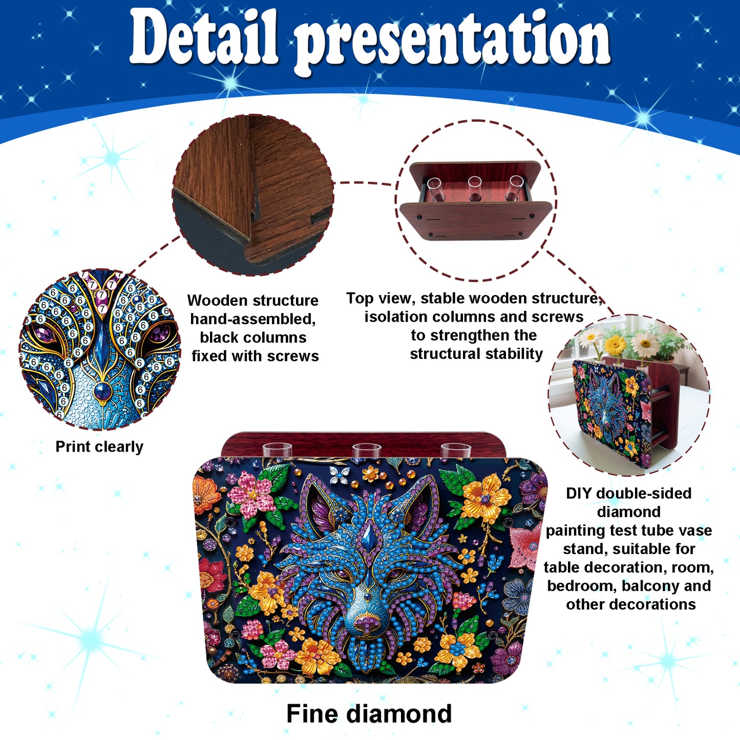 Gem Wolf DIY Diamond Painting Wooden Tube Vase for Adults Gift Idea Home Decor