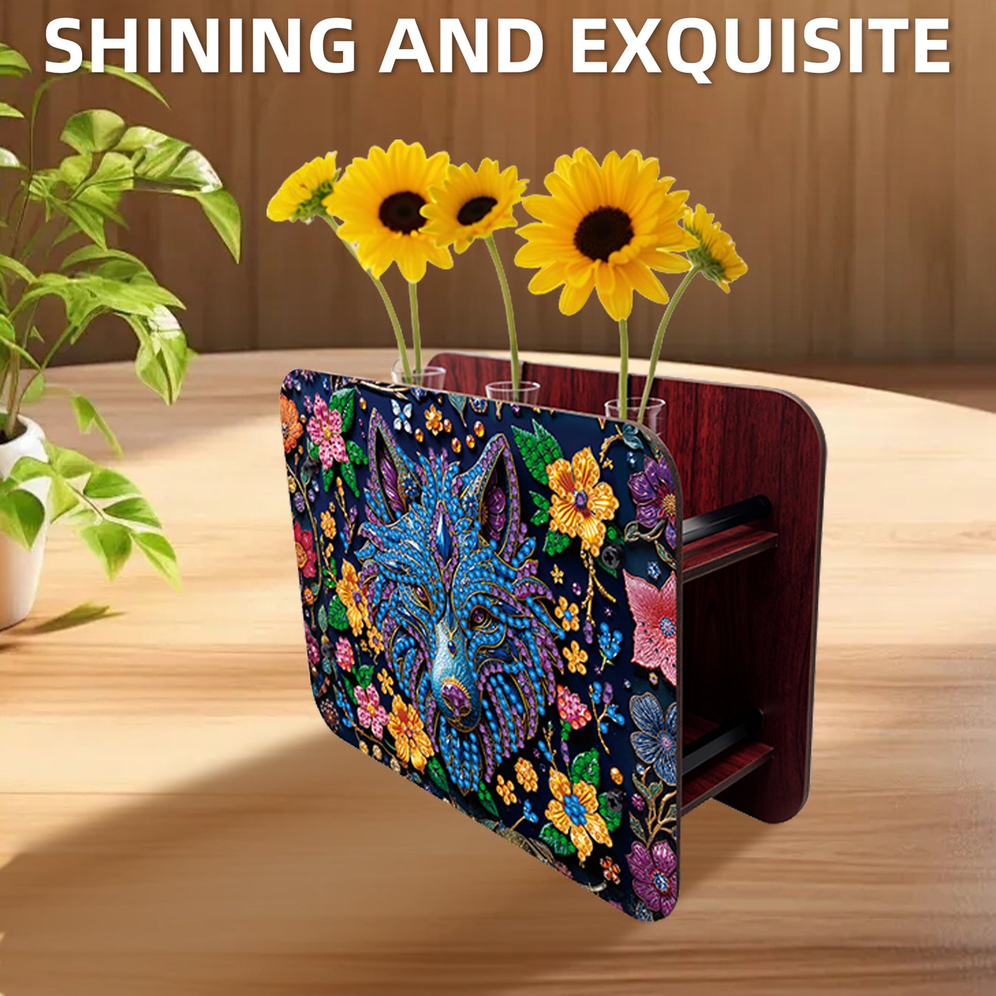 Gem Wolf DIY Diamond Painting Wooden Tube Vase for Adults Gift Idea Home Decor