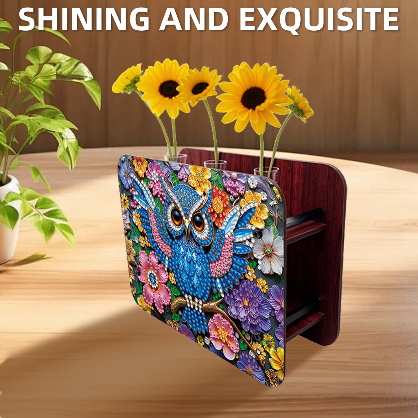 Gem Owl DIY Diamond Painting Wooden Tube Vase for Adults Gift Idea Home Decor